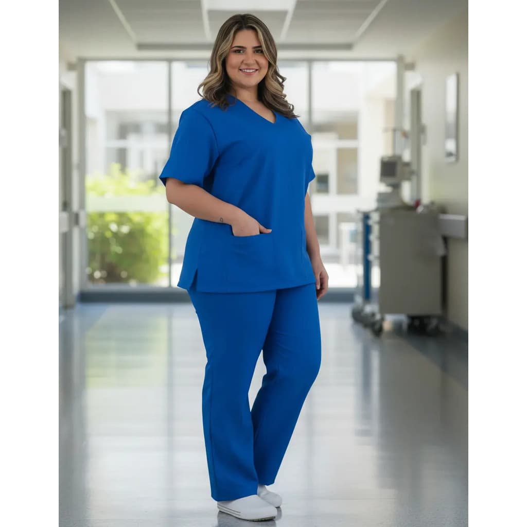 Plus Size Pijama Cirúrgico Feminino Oxford Tamanhos Grandes