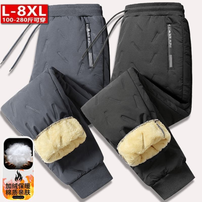 Forro de lã calças de algodão dos homens inverno exterior usar calças quentes dos homens tamanho grande solto esportes c