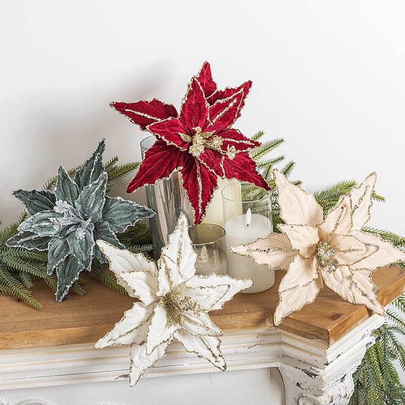Venda quente transfronteiriça High-End 26CM flor de natal ouro vermelho lantejoulas flanela simulação flor falsa decoraç
