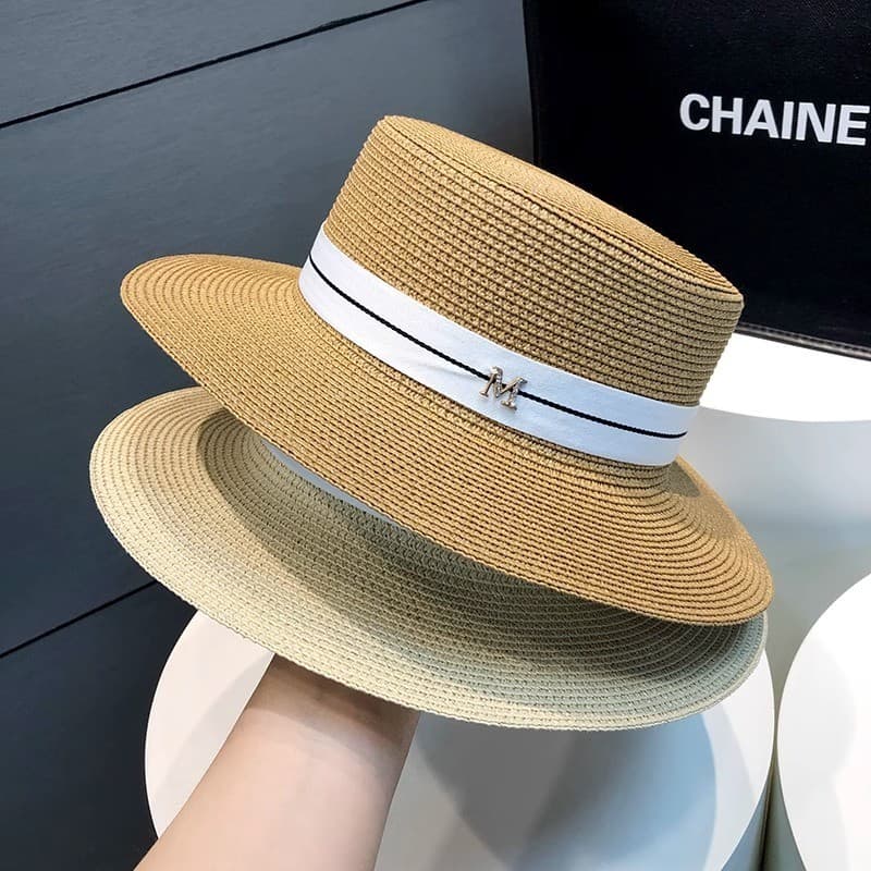 Chapéu de palha estilo celebridade francesa feminino verão viagem praia M etiqueta chapéu superior plano mostrando tempe