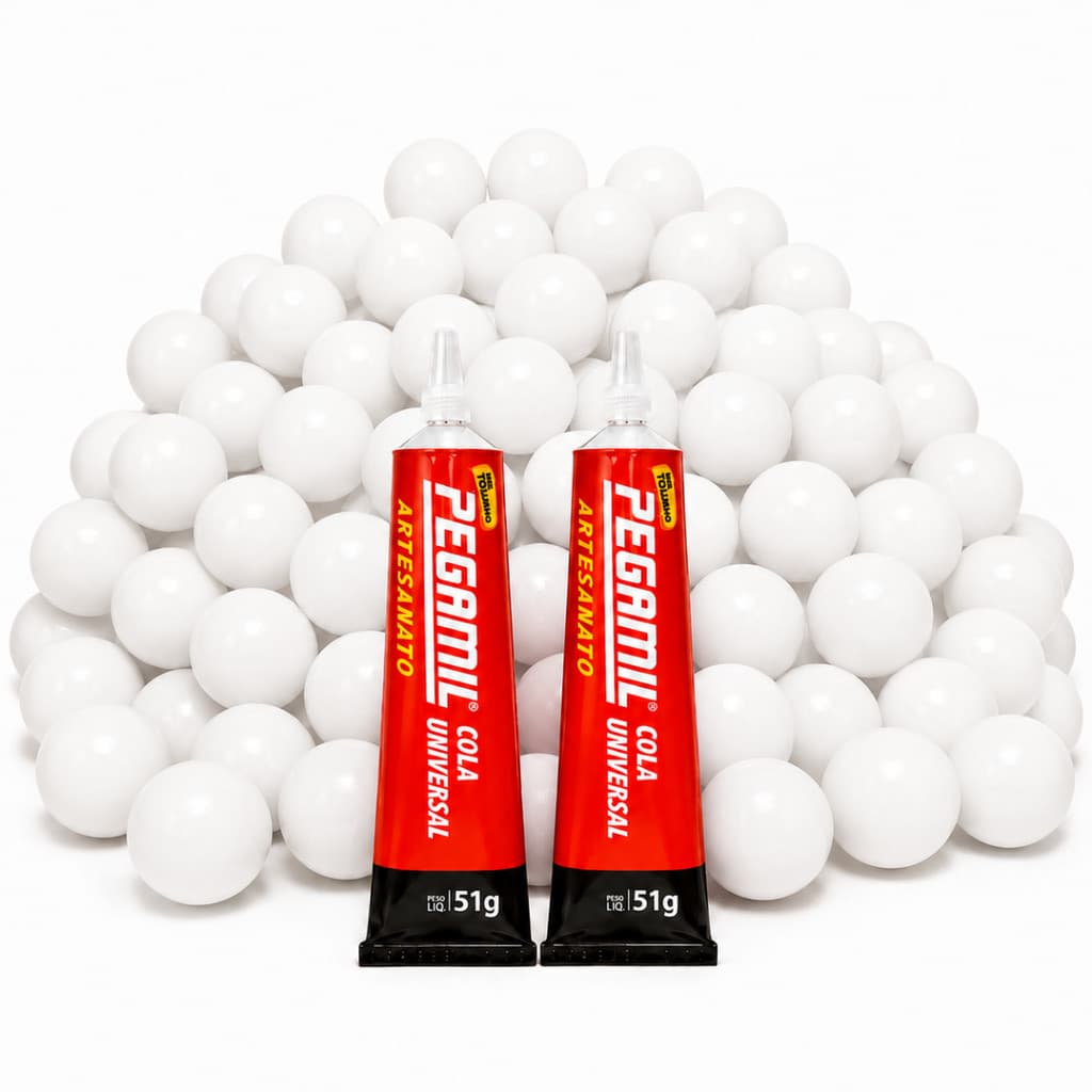 Kit Artesanato Branca - 2 Cola Pegamil 51g + 50 Bolinha Artesanato Ping Pong