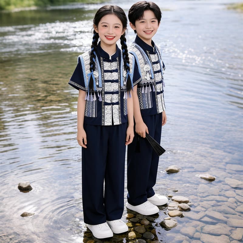 Menino Hanfu minoria étnica traje menino Guangxi Zhuangjiang antigo traje crianças março março desempenho traje