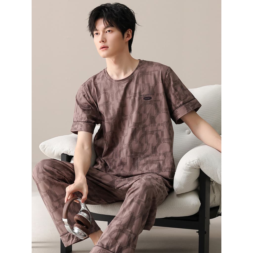 Pijamas de algodão masculino verão calças de manga curta exterior Wear puro algodão Casual tamanho grande simples estilo