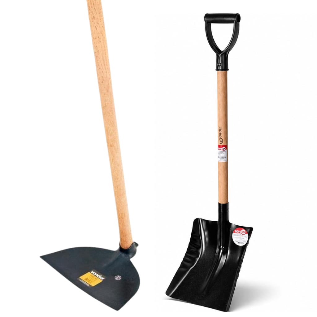 Kit Enxada Larga 2,5Lb 30Cm Com Cabo Vonder + Pá Quadrada Com Cabo Y Nº3 Capinar Obra Construção