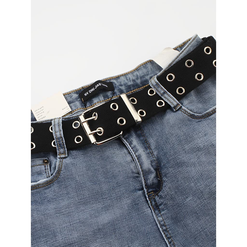 Coreano All-Match duplo Breasted círculo calças de lona cinto feminino moda buraco cinto único rua Jeans cinto