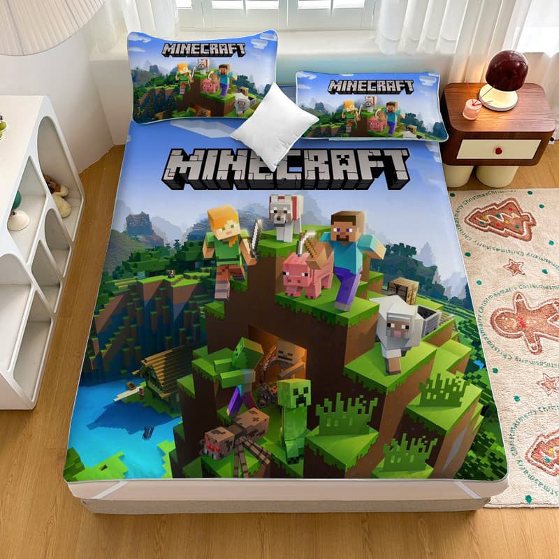 Tapete de seda gelo Minecraft dos desenhos animados conjunto de três peças crianças meninos meninas lavável à máquina la