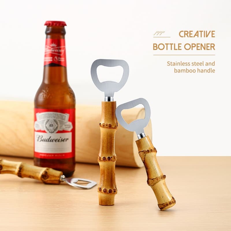 HUIYI Abridor De Garrafas Manual De Bambu Real Em Aço Inoxidável Cerveja
