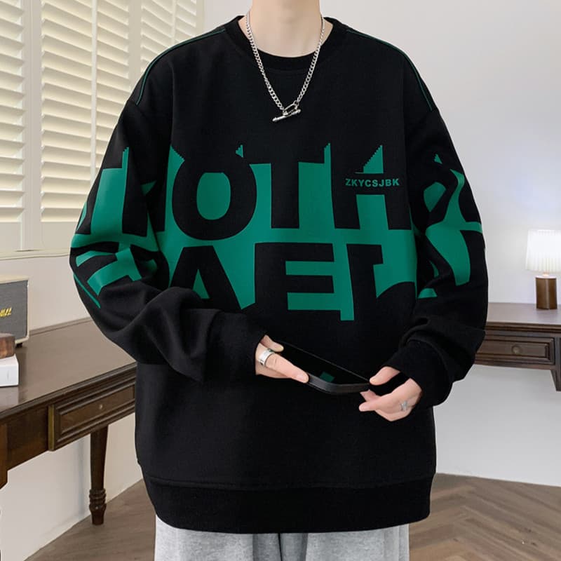Moletom americano masculino primavera outono estilo Street Wear impresso manga comprida camiseta masculina solta topo ju