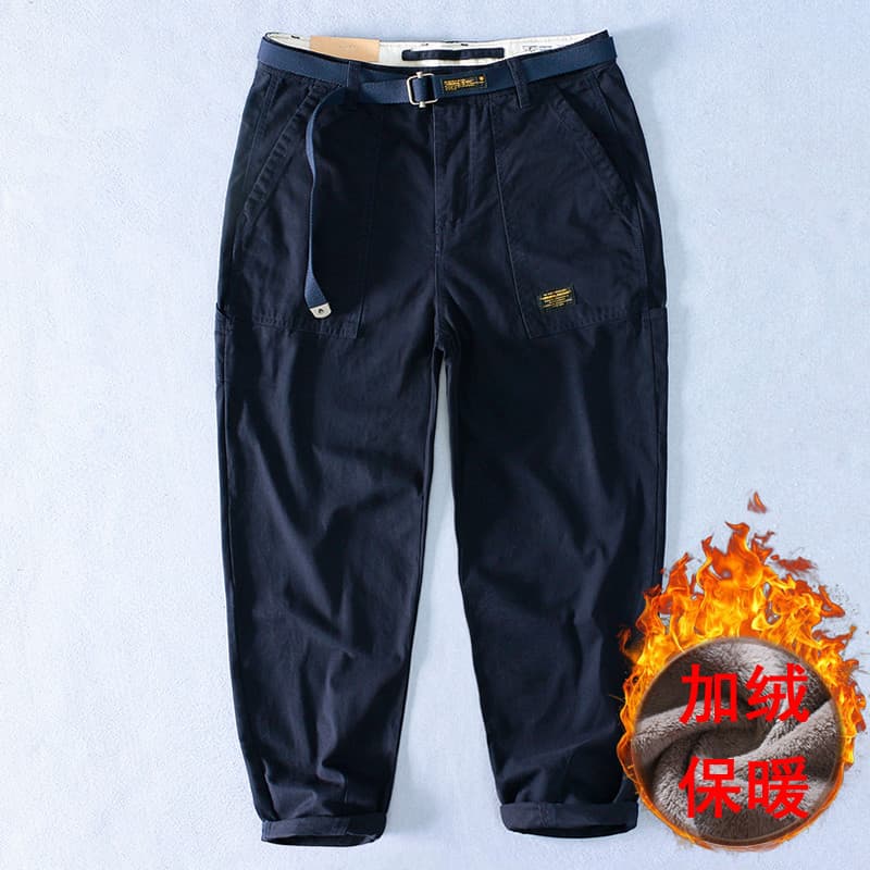 Sabaqi inverno forro de lã engrossado quente calças casuais masculinas em linha reta tamanho grande macacão solto calças