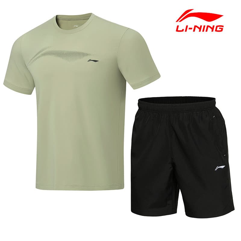 Li Ning camiseta masculina de manga curta terno esportivo 2025 verão novo estilo Shorts esportivos correndo respirável c