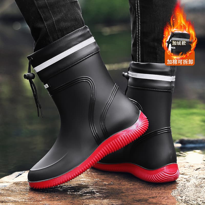 Botas de chuva estilo masculino inverno velo-velo quente engrossado sapatos de borracha à prova dwaterproof água antider