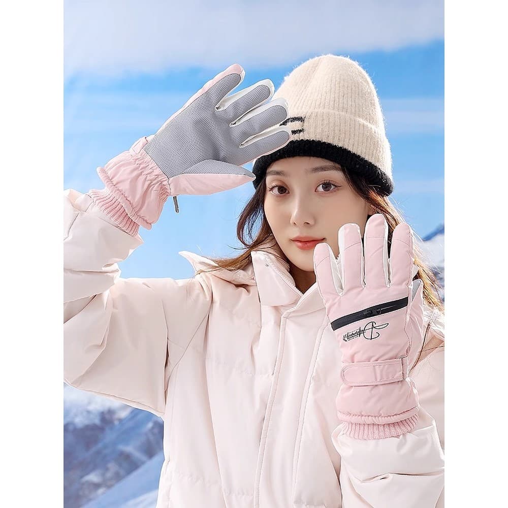 Luvas femininas inverno ciclismo quente anticongelante luvas de esqui inverno ciclismo bateria bicicleta tela sensível a