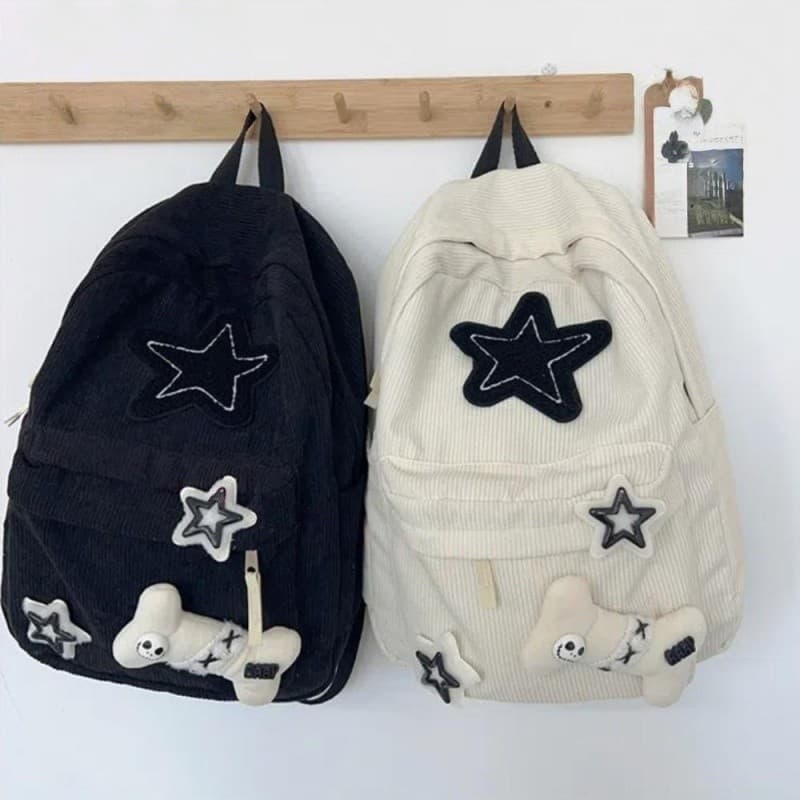 Mochila de Viagem BEOHESP, Mochila Estudantil Ajustável Feita de Veludo com Padrão de Estrelas, Grande Capacidade