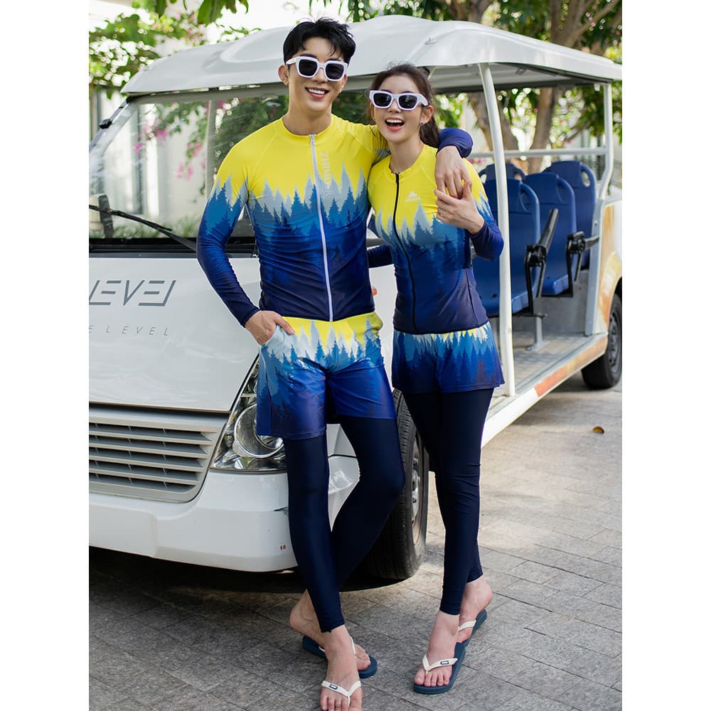 Casal maiô feminino dividir calças de manga comprida protetor solar de secagem rápida cinco peças terno de mergulho surf