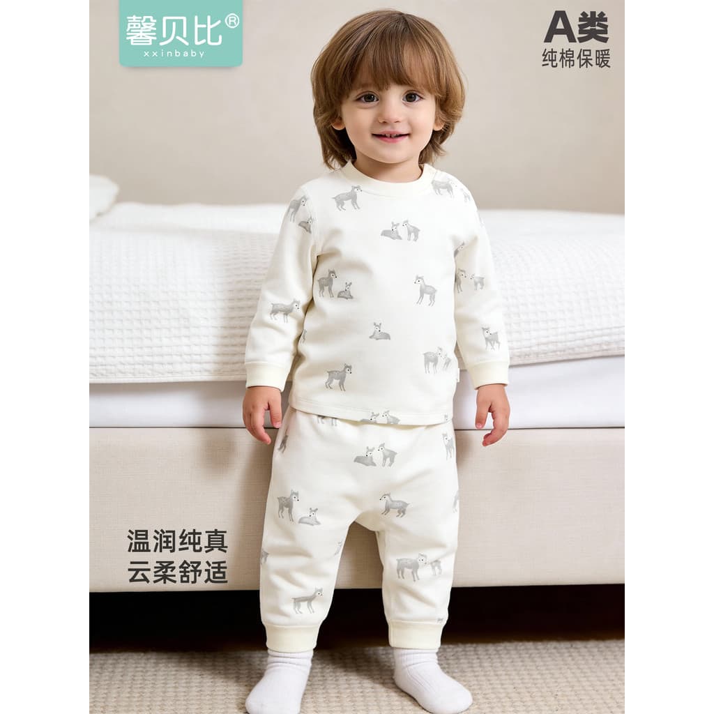 Xin Babe bebê conjunto de roupa interior térmica primavera outono puro algodão das mulheres dos homens roupas de outono