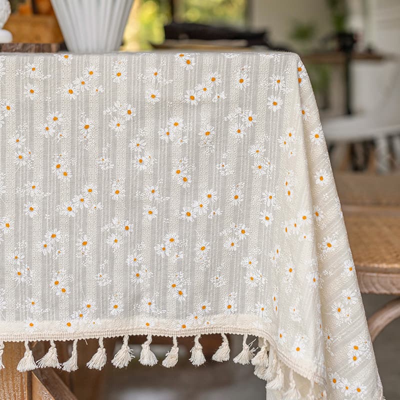 Toalha de mesa pequena fresca tecido algodão linho borla influenciador ins estilo Floral margarida mesa de café capa pan