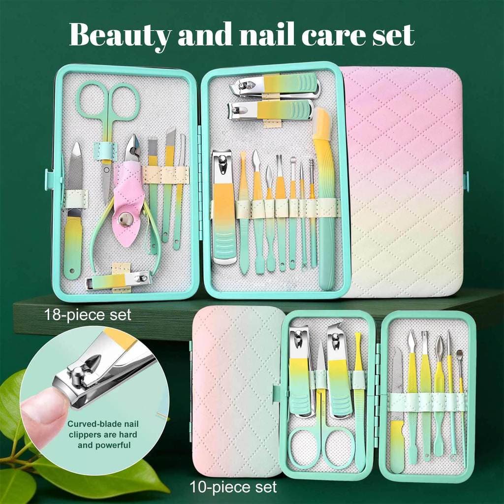 [New]Nail clipper set in yellow-green gradient color18Home-use manicure scissors and beauty nail care tool set