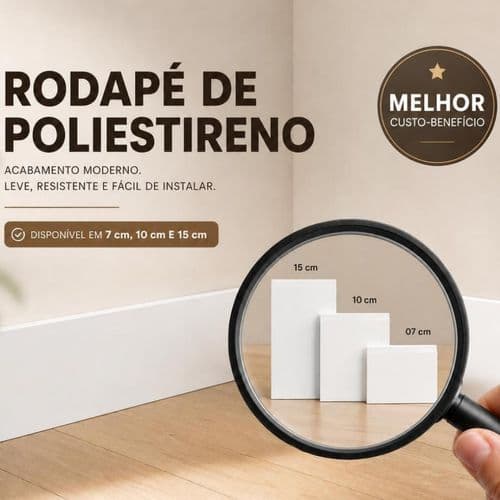 Kit 4 Unidades Rodapé Poliestireno Branco Liso 7cm x 1m | Durável Elegante Melhor Acabamento