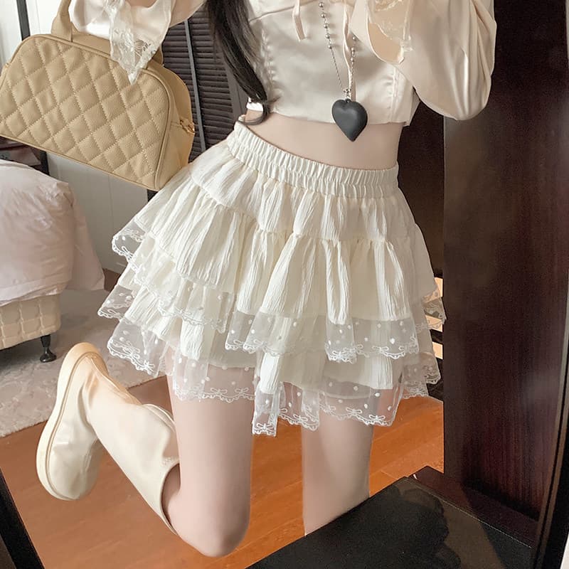 Doce feminino primavera estilo balé saia de renda bolo saia feminina cintura alta Anti-reflexo Pettiskirt saia curta