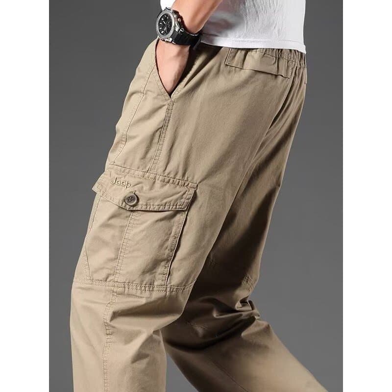 Ao ar livre Multi-bolso macacão masculino jovem de meia-idade solto Plus Size calças casuais em linha reta calças mascul