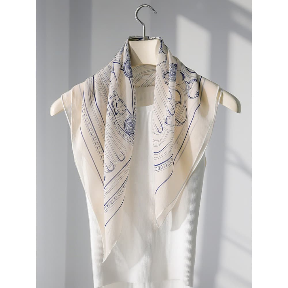 Lenço quadrado pequeno de seda branca lenço de seda feminino 2026 novo estilo verão gaze fina pescoço High-End pescoço p