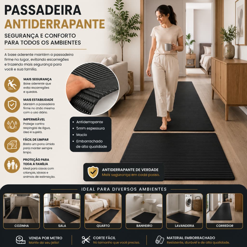 Passadeira Soft Tapete Emborrachada Premium Antiderrapante 0,45cm de largura
