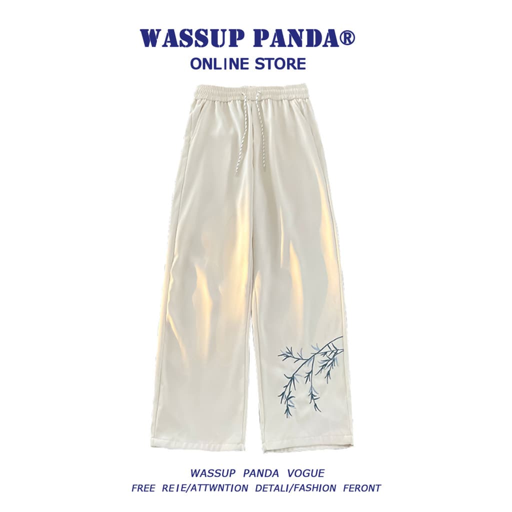 WASSUP PANDA Novo Estilo Chinês Estilo Chinês Bambu Bordado Calças Retas Homens Primavera Outono Solto Casual Calças de