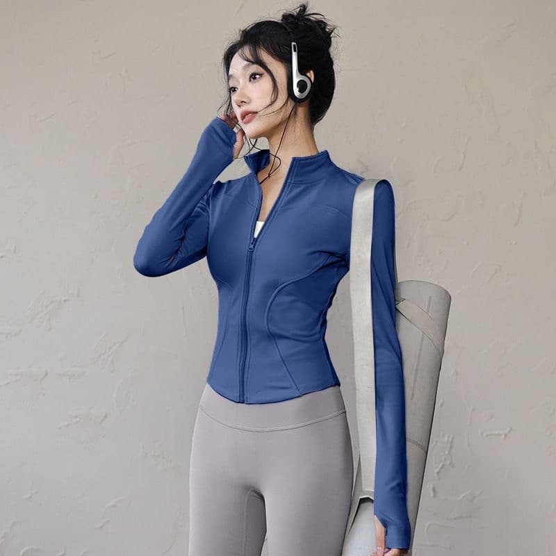 Jaqueta esportiva feminina de manga comprida novo estilo gola alta manhã noite correndo jaqueta de Fitness roupas de tre