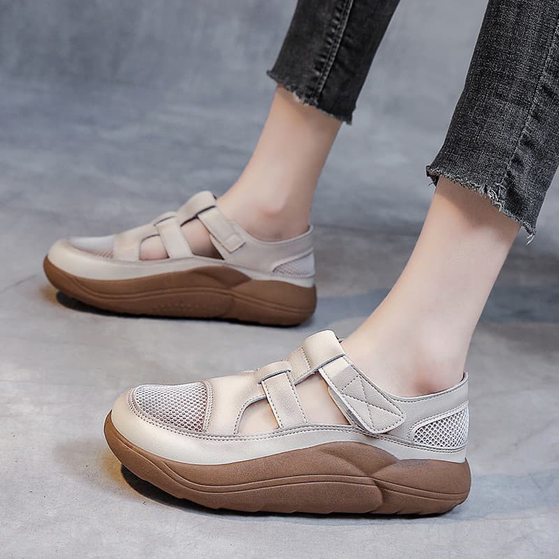 Ins na moda Baotou oco sandálias casuais femininas 2022 verão novo estilo de sola grossa esportes romano Retro sapatos f