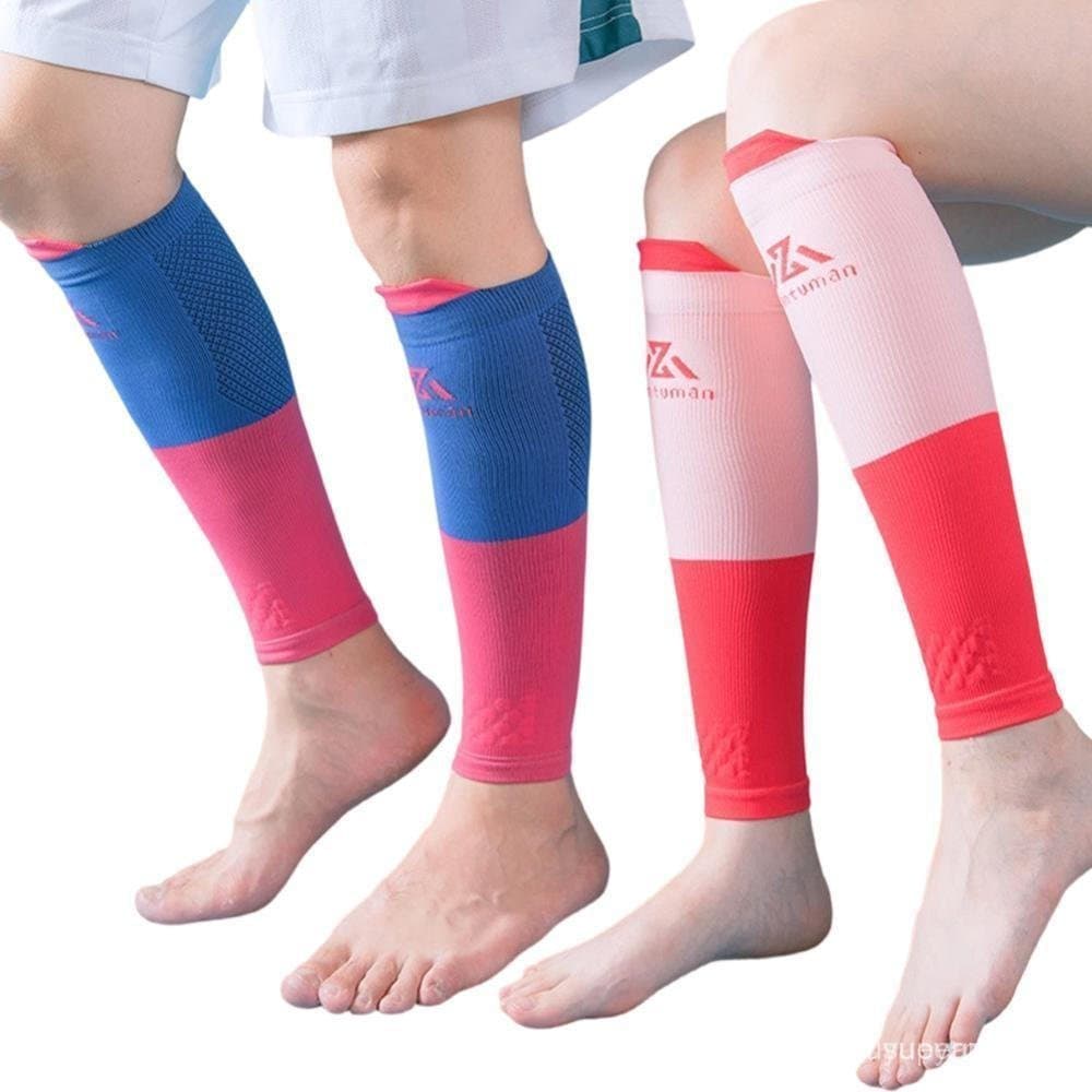 Um par de mangas de compressão para pernas, projetadas com pressão de nível profissional, adequadas para exercícios de c