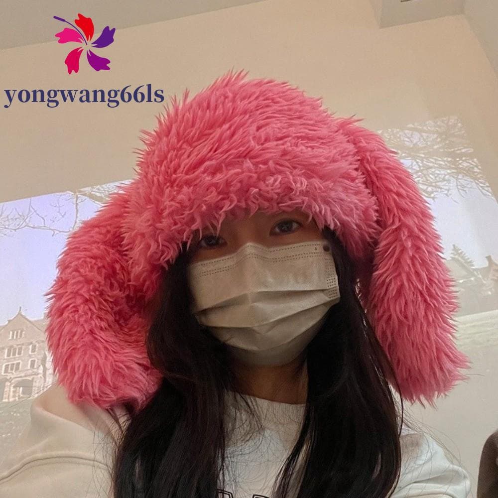 YONGWANG Gorros Com Orelhas De Coelho , Pulôver De Pelúcia De Cor Sólida , Chapéu De Proteção De Ouvido À Prova De Frio