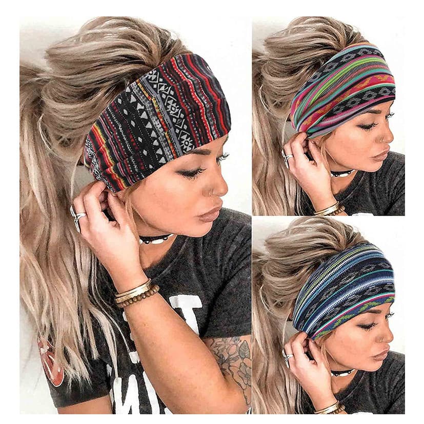 Boêmio bandana estilo étnico impresso Yoga suor-absorvente bandana senhoras de abas largas antitranspirante bandana capa