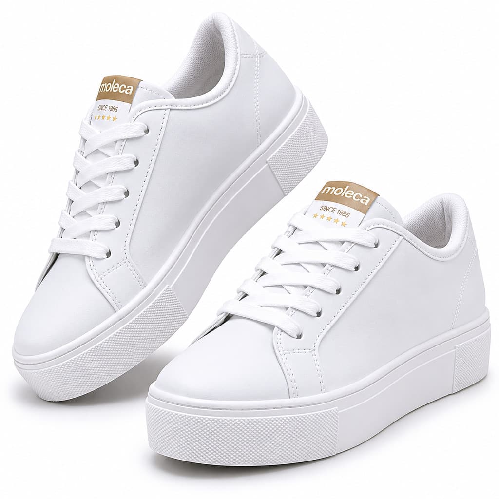 Tênis Moleca Feminino Flatform Confortável Original Classico Leve Todo Branco Plataforma Macio