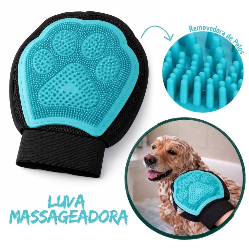 Luva Massageadora para Banho Pet Removedor de Pelos Escova Cachorro