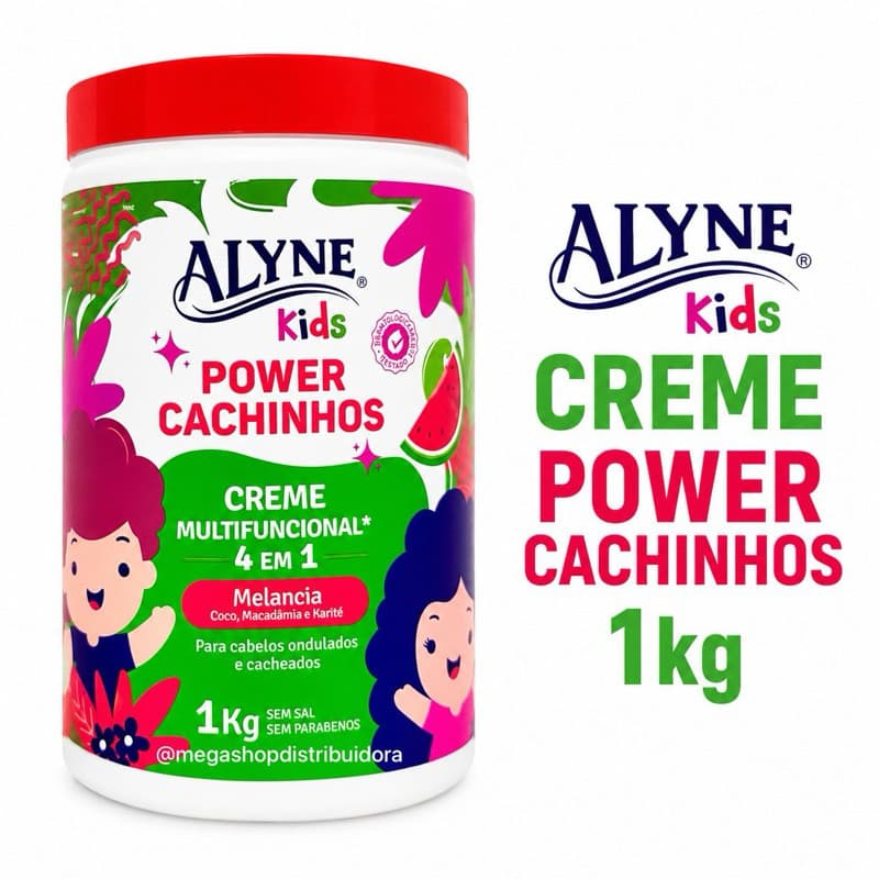 Creme Para Pentear Infantil Alyne Power Cachinhos Kids 4 Em 1 Cabelos Cacheados e Ondulados
