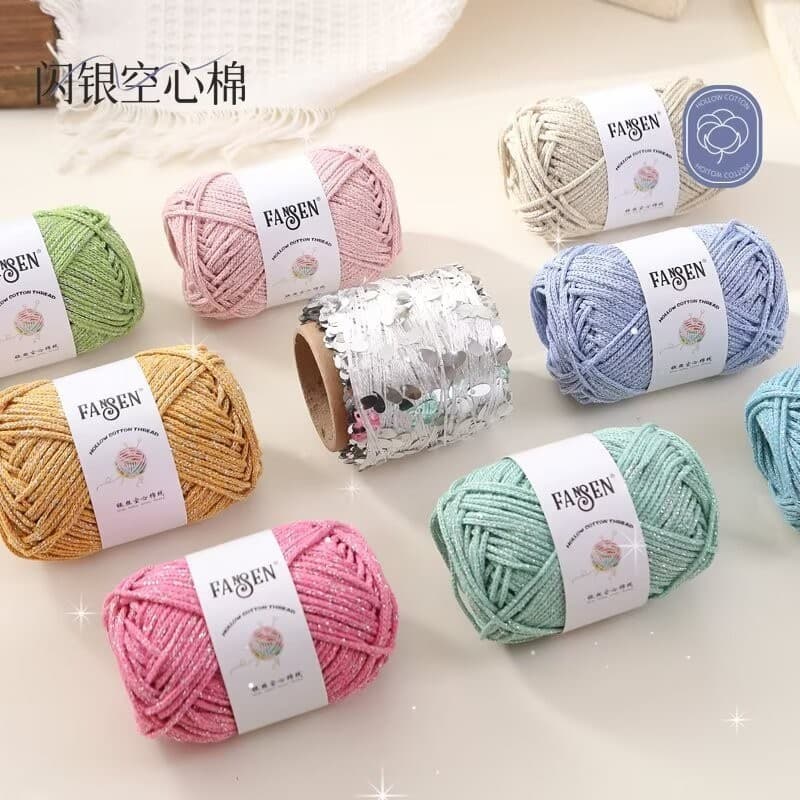 Fio De Algodão Oco Prateado Brilhante , 50g/Rolo 140m Para DIY , Tricô Manual , Sacos De Crochê , Material Tecido