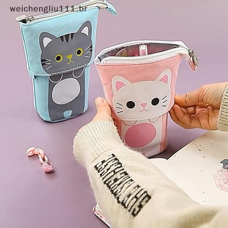 # weicheng Estojo De Lápis De Gato Fofo Porta-Telescópico Kawaii Stand Up Material Escolar Papelaria Presente Para Crian