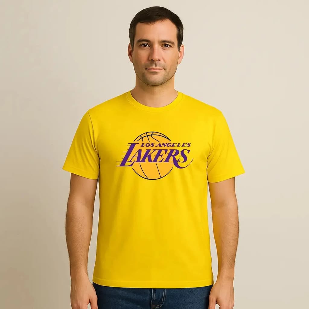 Camiseta Lakers Camisa Estampada Time Los Angeles Algodão