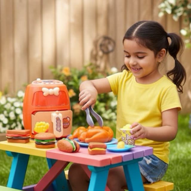 Air fryer infantil brinquedo luz comidinhas acessórios educativos