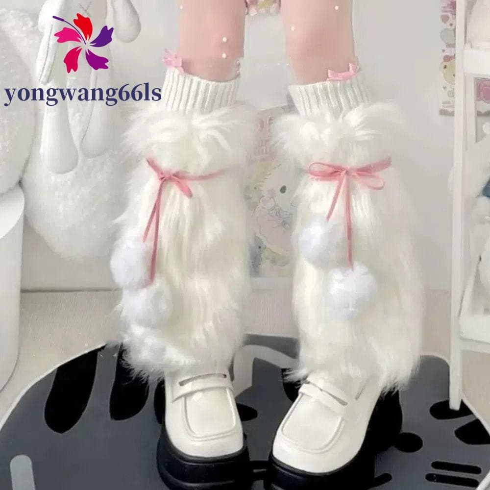 YONGWANG Aquecedores De Pernas Peludos , Meias De Cobertura De Bota Com Bolas De Pele Sintética , Mangas De Panturrilha