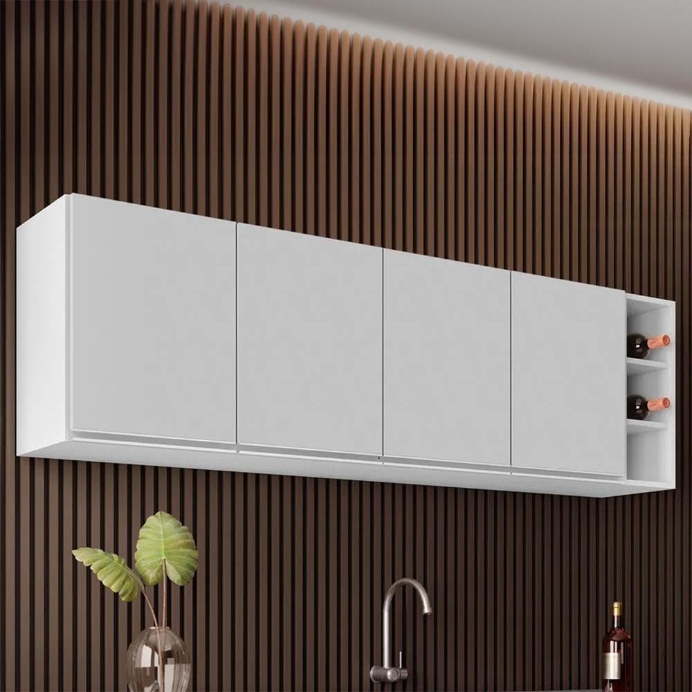 Armário de Cozinha Aéreo Nevada com Adega 180cm 4 Portas Branco - Lumil