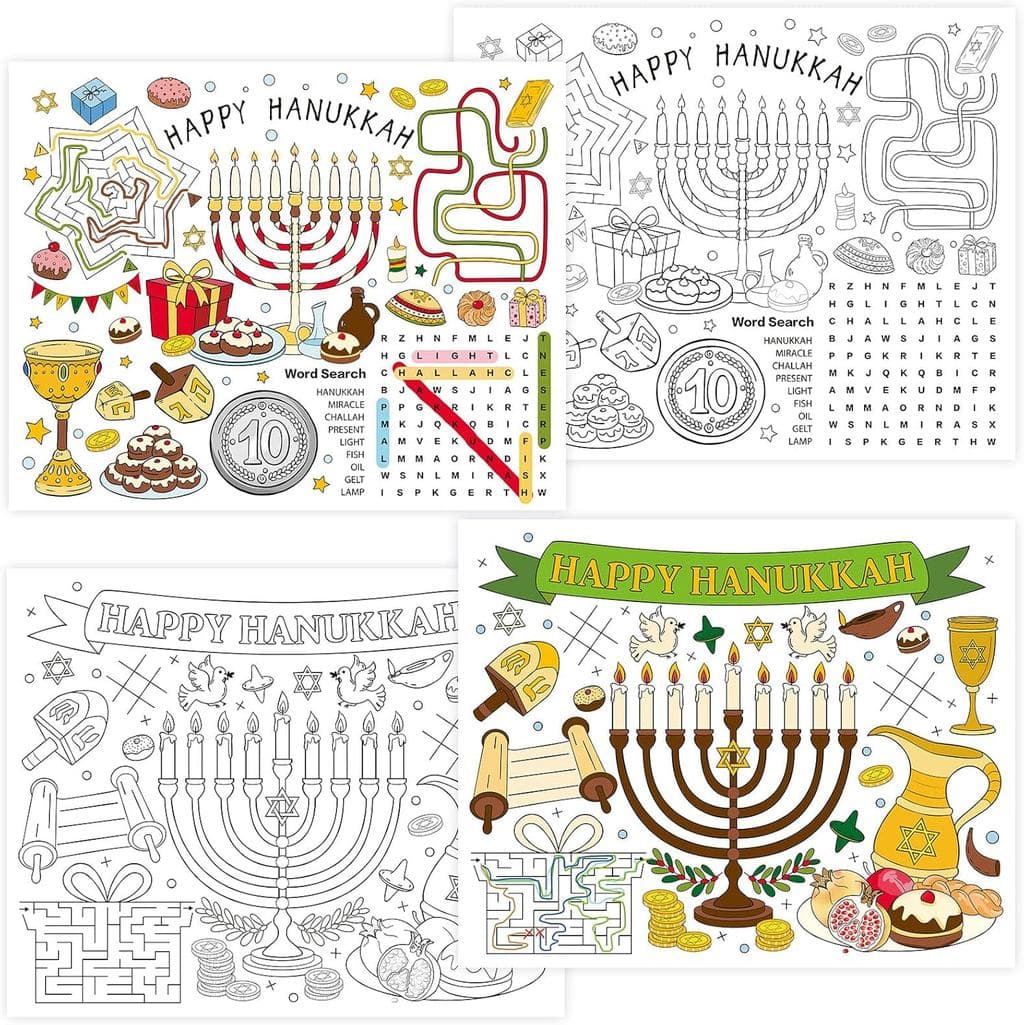 Whaline 50 Peças de Sousplats Descartáveis para Colorir com Motivo de Menorá para Hanukkah, para Decoração de Mesa de Fe