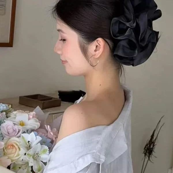 Laço de cabelo fungo grande com redução de idade, clipe de tubarão, estilo coreano, grampo de cabelo feminino, cabeça tr