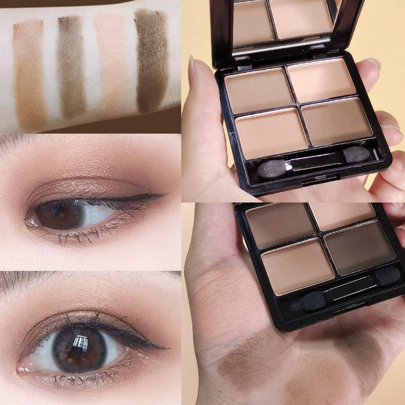Paleta de sombras de quatro cores cor terra fosco preto cinza maquiagem diária iniciante novo estilo estilo puro desejo