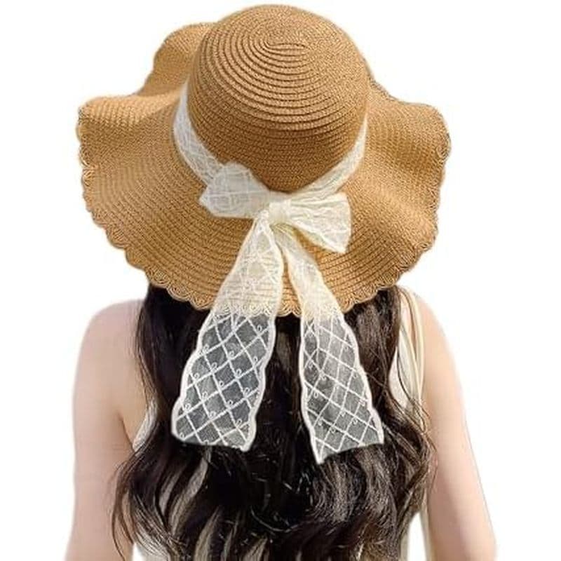 Chapéu De Palha De Verão Respirável Feminino Dobrável Proteção UV Laço Aba Larga Flexível Praia Chapéus De Viseira De So