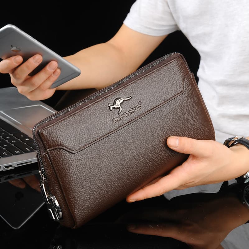 Saki Kangaroo Bolsa Masculina De Couro Macio Moda Carteira De Negócios Bolsa De Embreagem Portátil Bolsa De Embreagem Ma