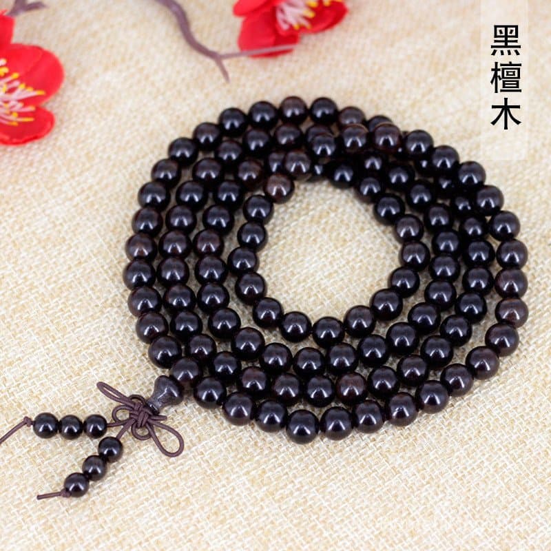 Fornecimento de contas de sândalo preto de 0,8 mm com 108 contas para pulseiras, contas de oração de sândalo roxo, conta