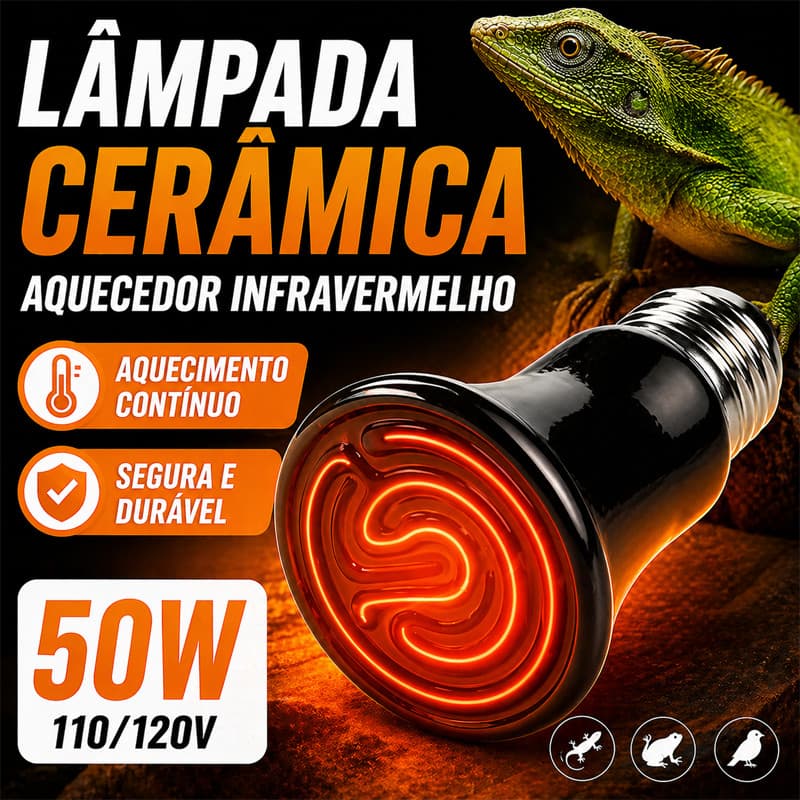 Lâmpada Cerâmica Aquecedora Infravermelha 50W 110/127V Sem Luz Visível para Répteis Anfíbios Terrário