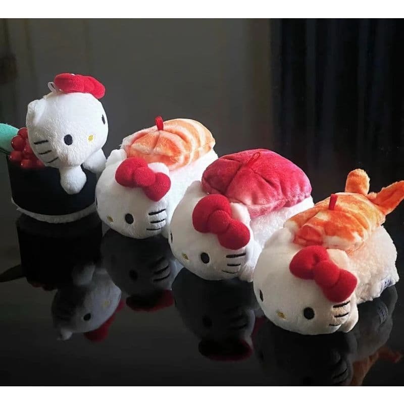Sanrio Hello Kitty Sushi tema pingente atum salmão doce camarão forma saco de pelúcia chaveiro bonito característico pin