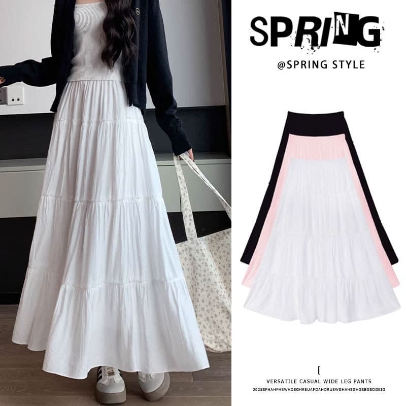 MUJI saia branca feminina 2026 novo estilo primavera outono cintura alta grande balanço saia guarda-chuva saia a linha s
